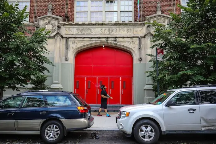 A shot of the closed doors at PS 61 in Alphabet City.